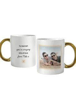 Personalised Memento Company White Photo Upload Heart Gold Handled Mug
