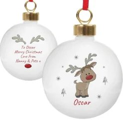 Personalised Memento Company White Little Reindeer Bauble