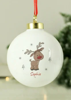 Personalised Memento Company White Little Reindeer Bauble