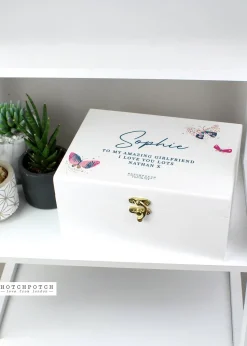 Personalised Memento Company Floral Wishes White Wooden Keepsake Box