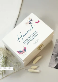 Personalised Memento Company Floral Wishes White Wooden Keepsake Box