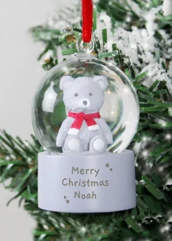 Personalised Memento Company White Message Teddy Bear Glitter Snow Globe Tree Decoration