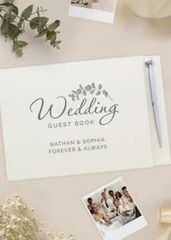 Personalised Memento Company Ivory Botanical Wedding Guest Book & Pen