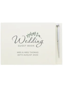 Personalised Memento Company Ivory Botanical Wedding Guest Book & Pen