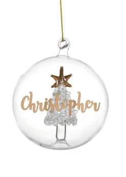 Personalised Memento Company Clear Gold Glitter Name Only Tree Glass Bauble