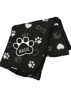 Personalised Memento Company Black Dog Paw Print Fleece Blanket