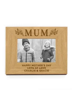 Personalised Memento Company Floral Mum 6x4 Brown Oak Finish Photo Frame