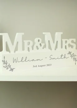 Personalised Memento Company Leaf Wooden Mr & Mrs Ornament