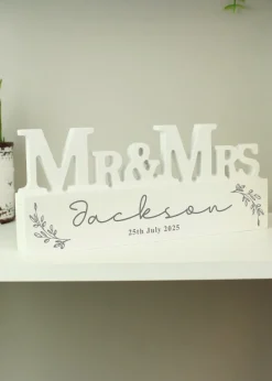 Personalised Memento Company Leaf Wooden Mr & Mrs Ornament