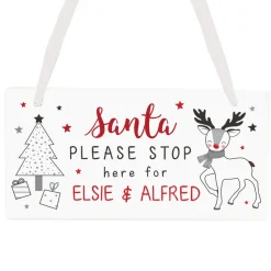 Personalised Memento Company White Rudolph Santa Please Stop Here Sign