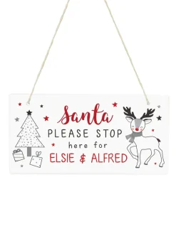 Personalised Memento Company White Rudolph Santa Please Stop Here Sign