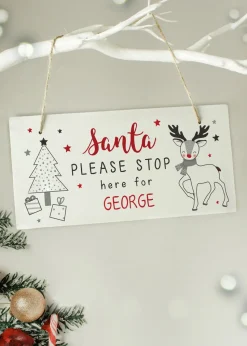 Personalised Memento Company White Rudolph Santa Please Stop Here Sign