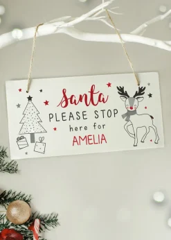 Personalised Memento Company White Rudolph Santa Please Stop Here Sign