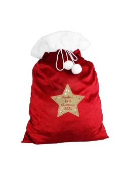 Personalised Memento Company Red Free Text Star Luxury Pom Pom Sack