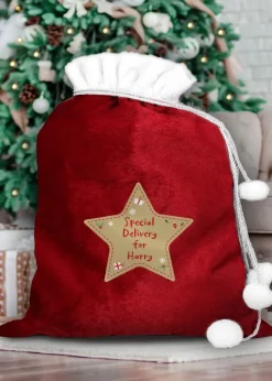 Personalised Memento Company Red Free Text Star Luxury Pom Pom Sack