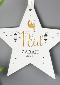 Personalised Memento Company White 1st Eid Wooden Star Decoration