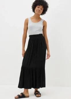 Petite Black Cheesecloth Maxi Skirt