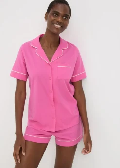 Pink Button Up Shorts Pyjama Set