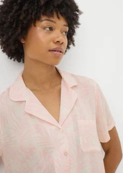 Pink Crinkle Palm Leaf Shorts Pyjama Set