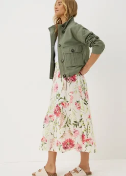 Pink Floral Flared Hem Midaxi Skirt