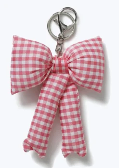 Pink Gingham Bow Keyring
