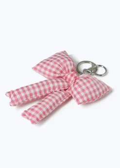 Pink Gingham Bow Keyring