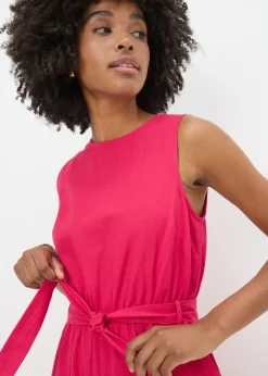 Pink Linen Blend Tie Waist Jumpsuit