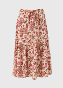 Pink Paisley Print Tiered Midaxi Skirt