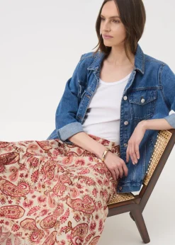 Pink Paisley Print Tiered Midaxi Skirt