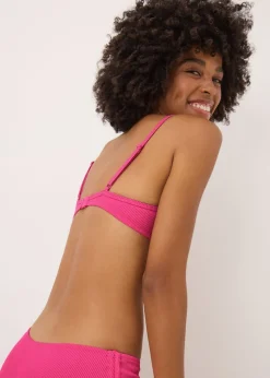 Pink Ribbed Cupped Bikini Top