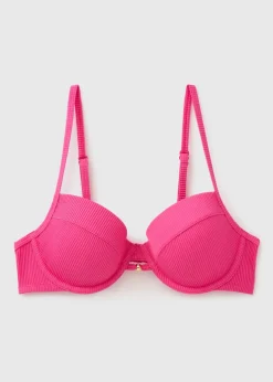 Pink Ribbed Cupped Bikini Top