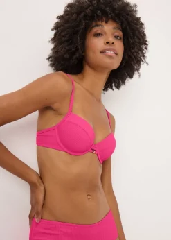 Pink Ribbed Cupped Bikini Top