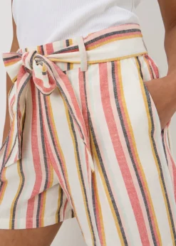 Pink Stripe Linen Blend Tie Shorts