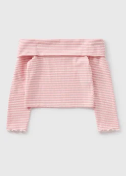 Pink Stripe Long Sleeve Bardot Top (7-15yrs)