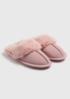 Pink Suede Mule Slippers