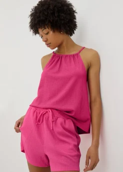 Pink Textured Co Ord Shorts