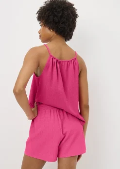 Pink Textured Co Ord Shorts