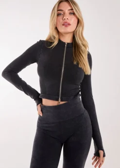 Pink Vanilla Black Active Rib Double  Zip Top