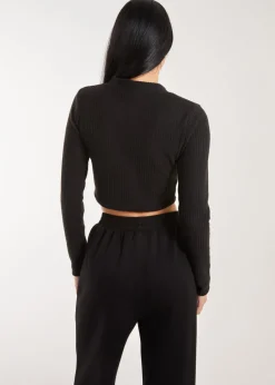 Pink Vanilla Black Brushed Long Sleeve Cardigan