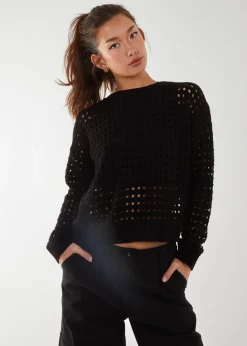 Pink Vanilla Black Crochet Knitted Sweater