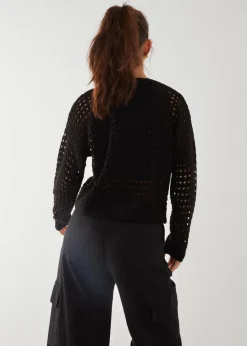 Pink Vanilla Black Crochet Knitted Sweater