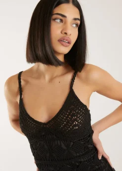 Pink Vanilla Black Crochet Geo Pattern Maxi Dress