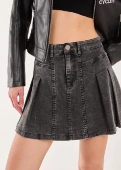 Pink Vanilla Black Denim Acid Wash Pleated Mini Skirt