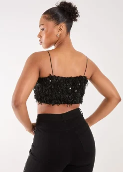 Pink Vanilla Black Feather Sequin Cami Top