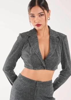 Pink Vanilla Black Glitter Cropped Blazer