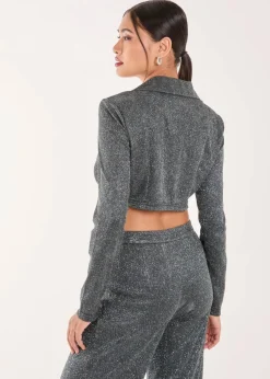 Pink Vanilla Black Glitter Cropped Blazer