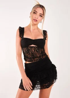 Pink Vanilla Black Lace Cut Out Top