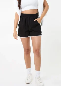 Pink Vanilla Black Lace Trim Stripe Shorts