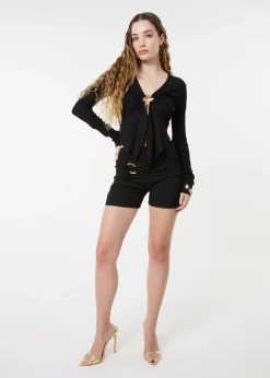 Pink Vanilla Black Low Rise Textured Gold Ring Mini Shorts