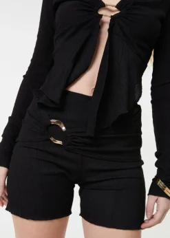 Pink Vanilla Black Low Rise Textured Gold Ring Mini Shorts